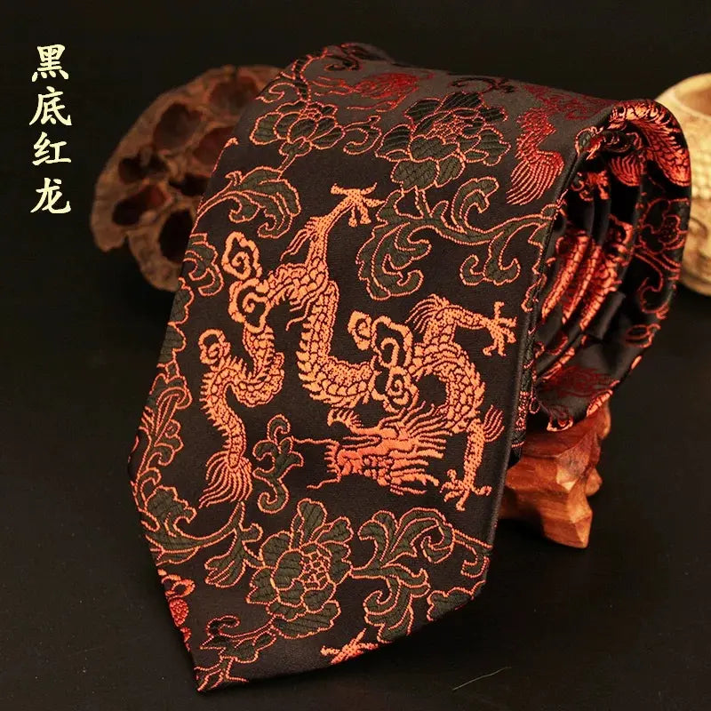 black  red Brocade Dragon Necktie