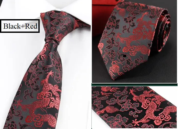 black  red Brocade Dragon Necktie