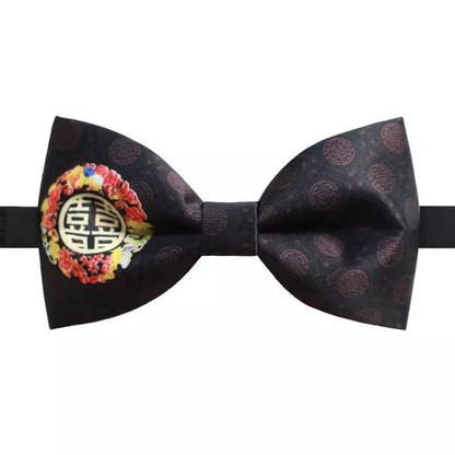 black bow tie with golden double happiness 