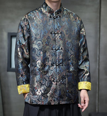 Black Chinese Brocade Tang Jacket