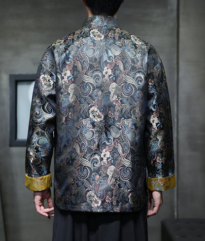 Black Chinese Brocade Tang Jacket