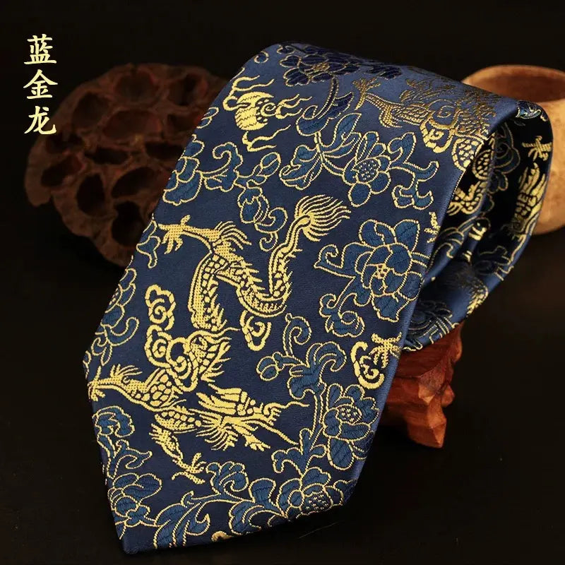 blue gold Brocade Dragon Necktie