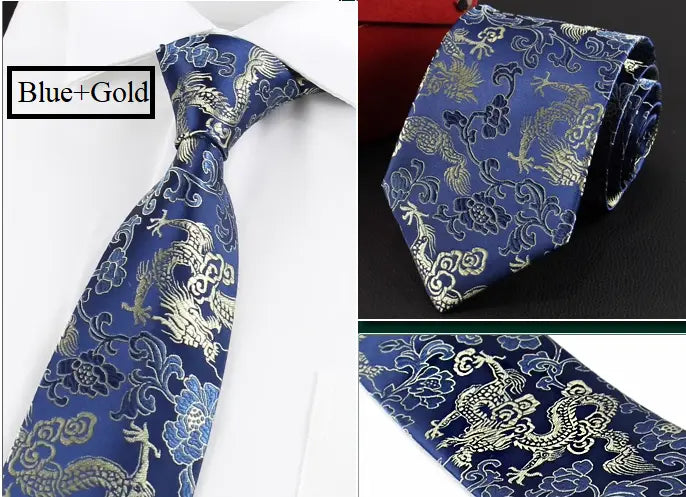 blue gold Brocade Dragon Necktie