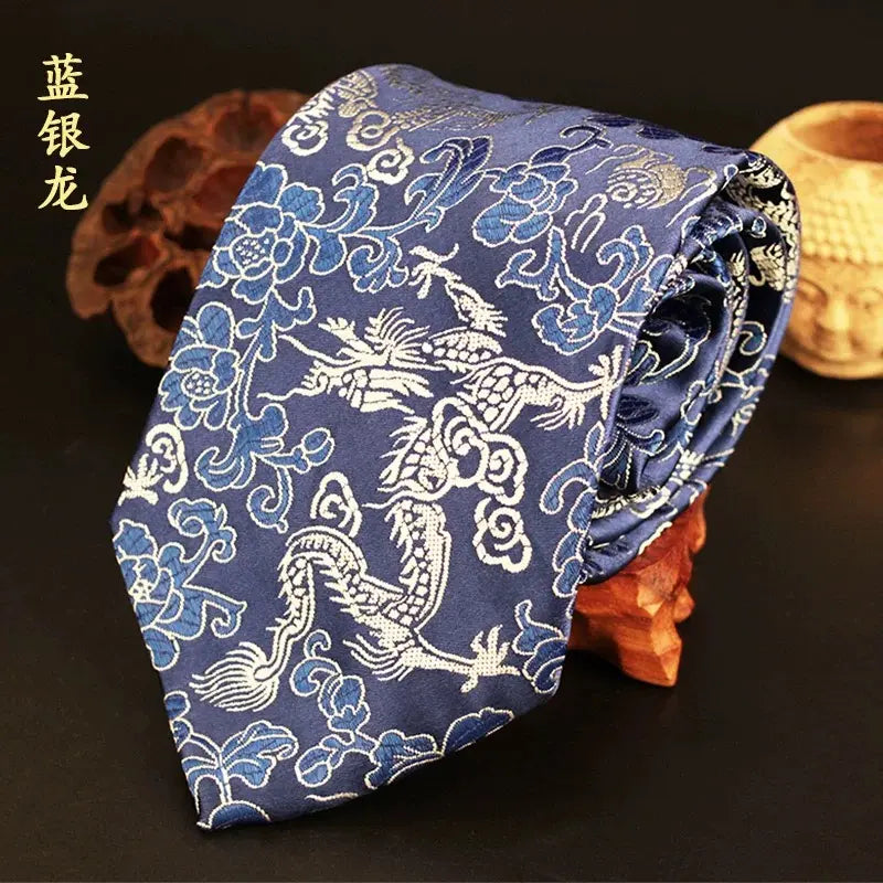 blue sliver Brocade Dragon Necktie