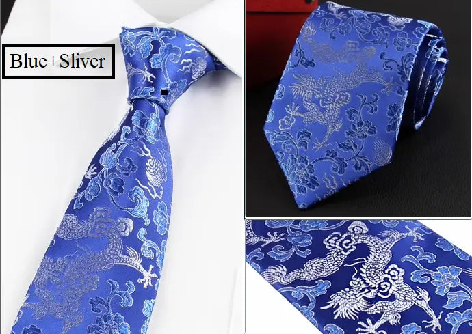 blue sliver Brocade Dragon Necktie
