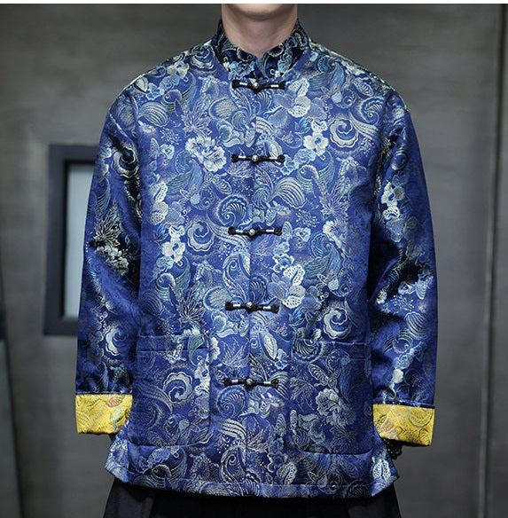 Veste Tang chinoise en brocart bleu