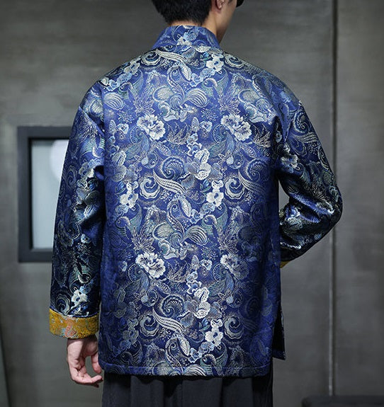 Veste Tang chinoise en brocart bleu