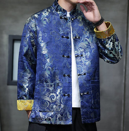 Veste Tang chinoise en brocart bleu