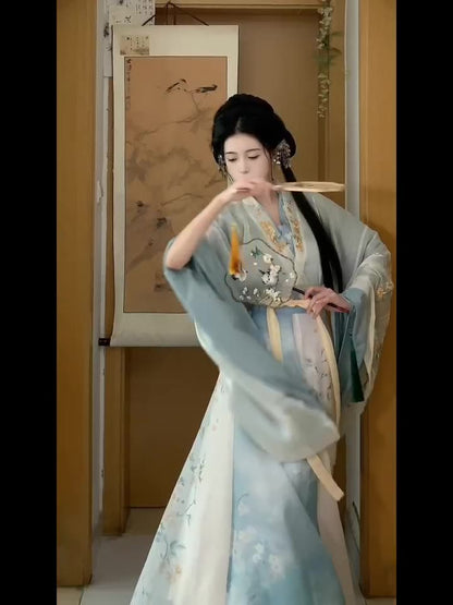 Blue Chinese Hanfu Wei Jin Northern and Southern Dynasties Style