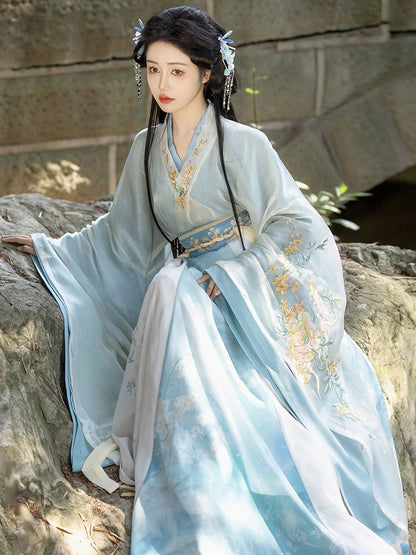 Blue Chinese Hanfu Wei Jin Northern and Southern Dynasties Style