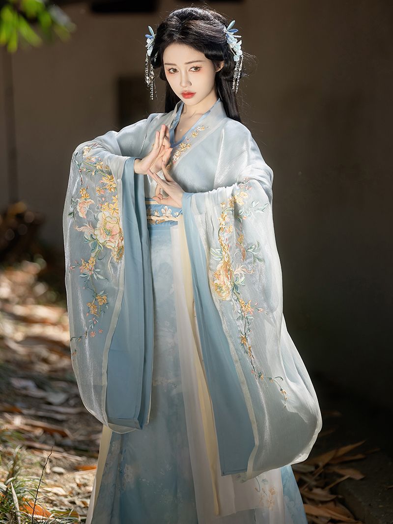 Blue Chinese Hanfu Wei Jin Northern and Southern Dynasties Style