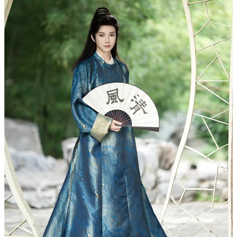 Inner Robe Chinese Men’s Tang Dynasty Round-Collar Brocade Hanfu Robe – Oriental Me