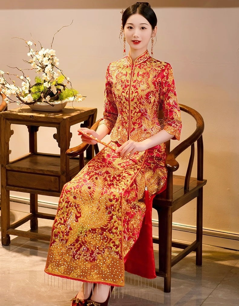 Chinese Dragon Phoenix Wedding Qun Kwa Dress