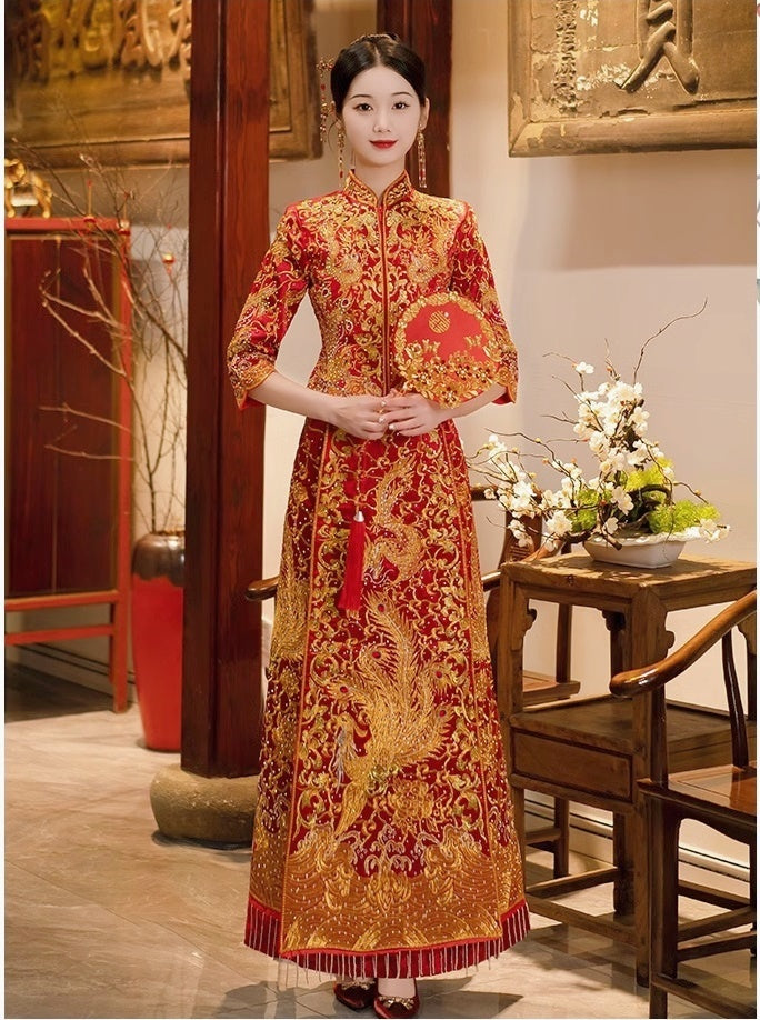 Chinese Dragon Phoenix Wedding Qun Kwa Dress