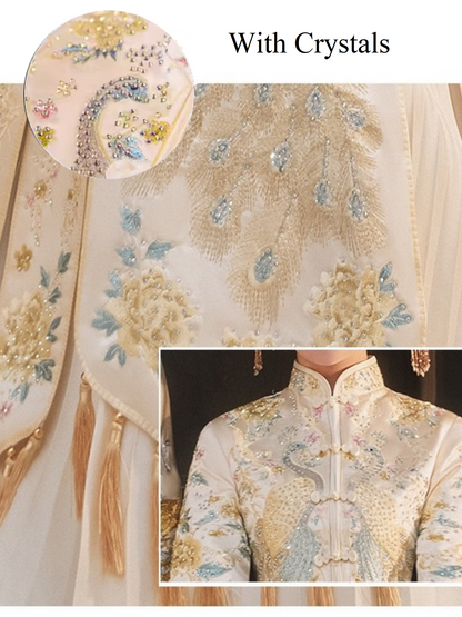 Chinese Wedding Off White Qun Kwa Dress| Peacock
