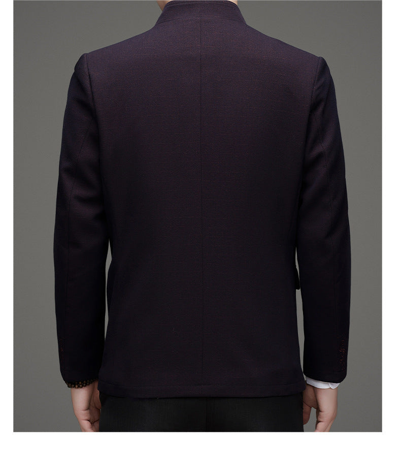 Men's Autumn and Winter Chinese Zhongshan  Tang Suit Blazer  jacket worn by a person on a gray background