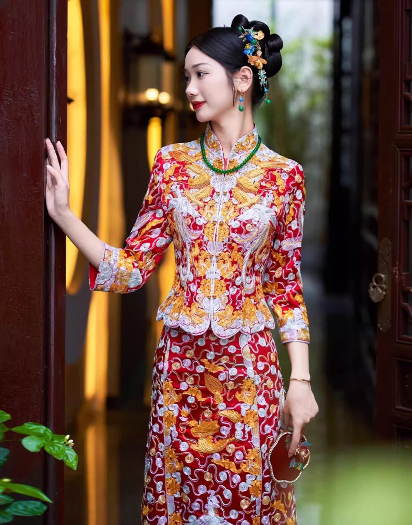 traditional chinese wedding dress dragon phoenix qun kwa gown