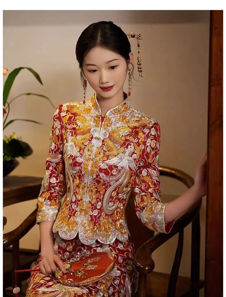 Traditional Chinese Wedding pheonix Qun Kwa Dress for bride