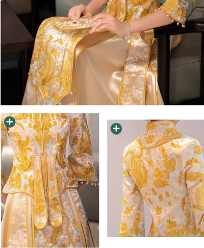 Golden Traditional Chinese Wedding Qun Kwa Dress| Everlasting