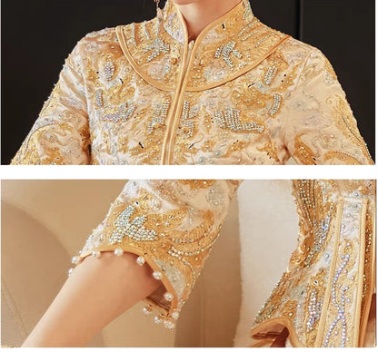 Golden Traditional Chinese Wedding Qun Kwa Dress| Everlasting