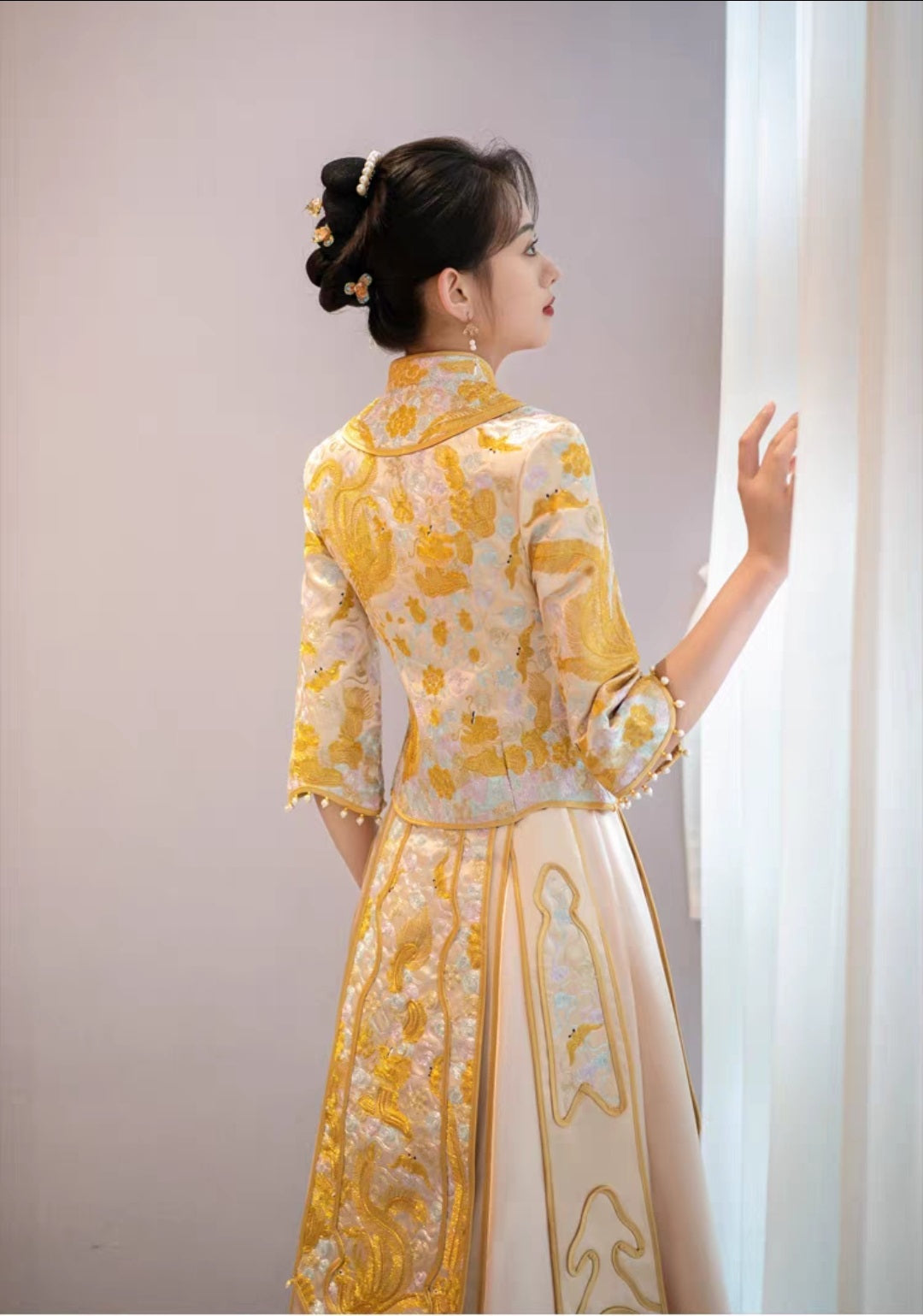 Golden Traditional Chinese Wedding Qun Kwa Dress| Everlasting