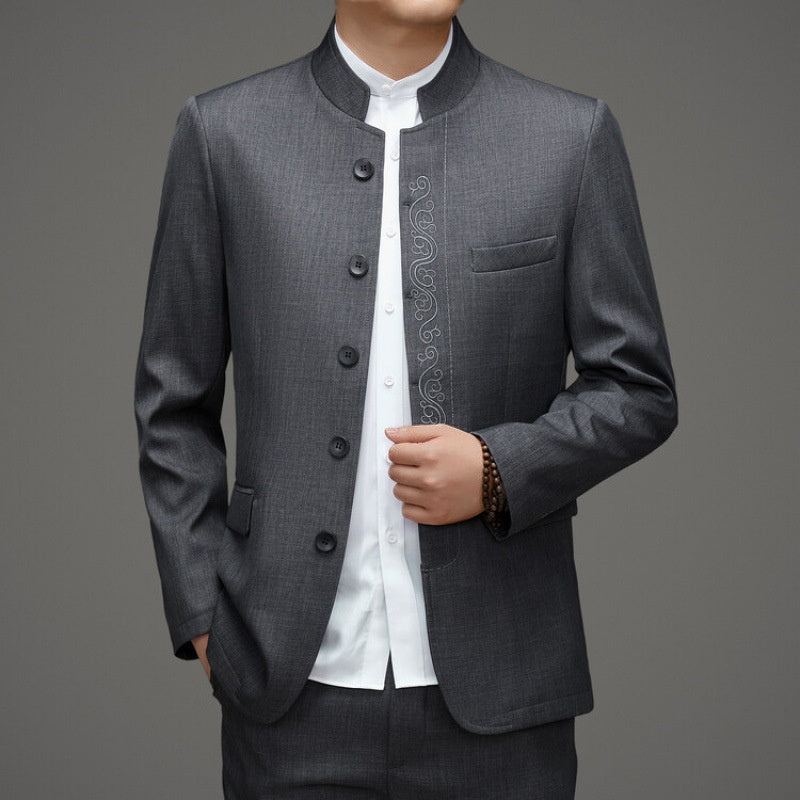 Gray Mandarin Collar Men's Chinese Suit – Traditional Zhongshan Tang Jacket
