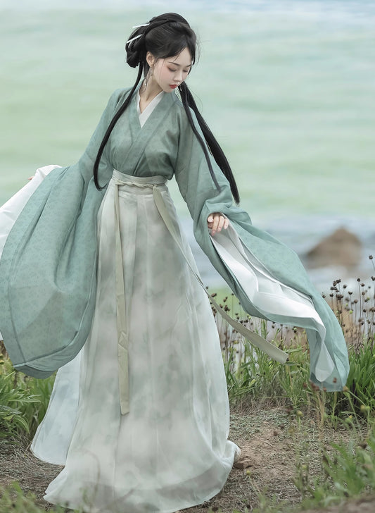 Green  Wei Jin-style Flowing Hanfu