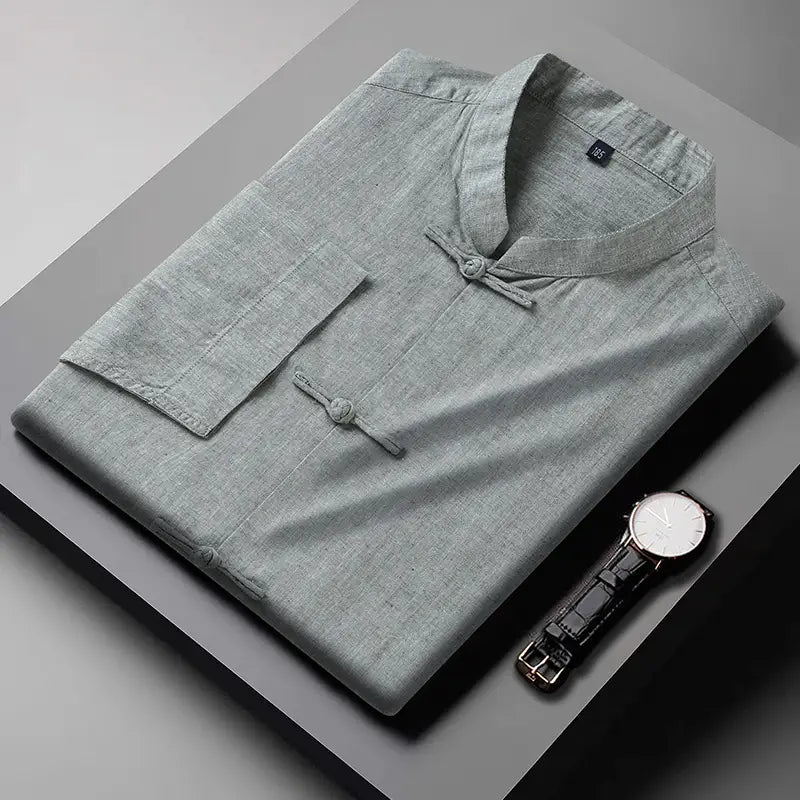 gray Plus-Size Cotton Linen Chinese kongfu Tang  Shirt