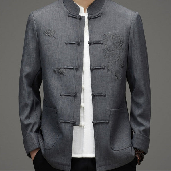 gray chinese dragon tang jacket suit