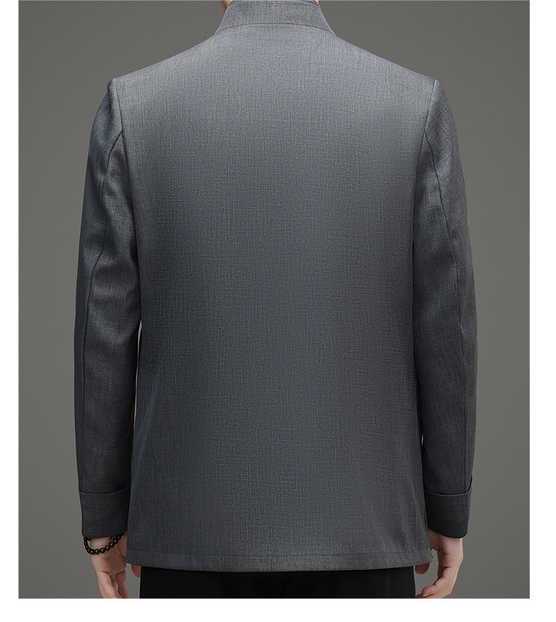 Gray Tang Jacket With Dragon Cloud Embroidery