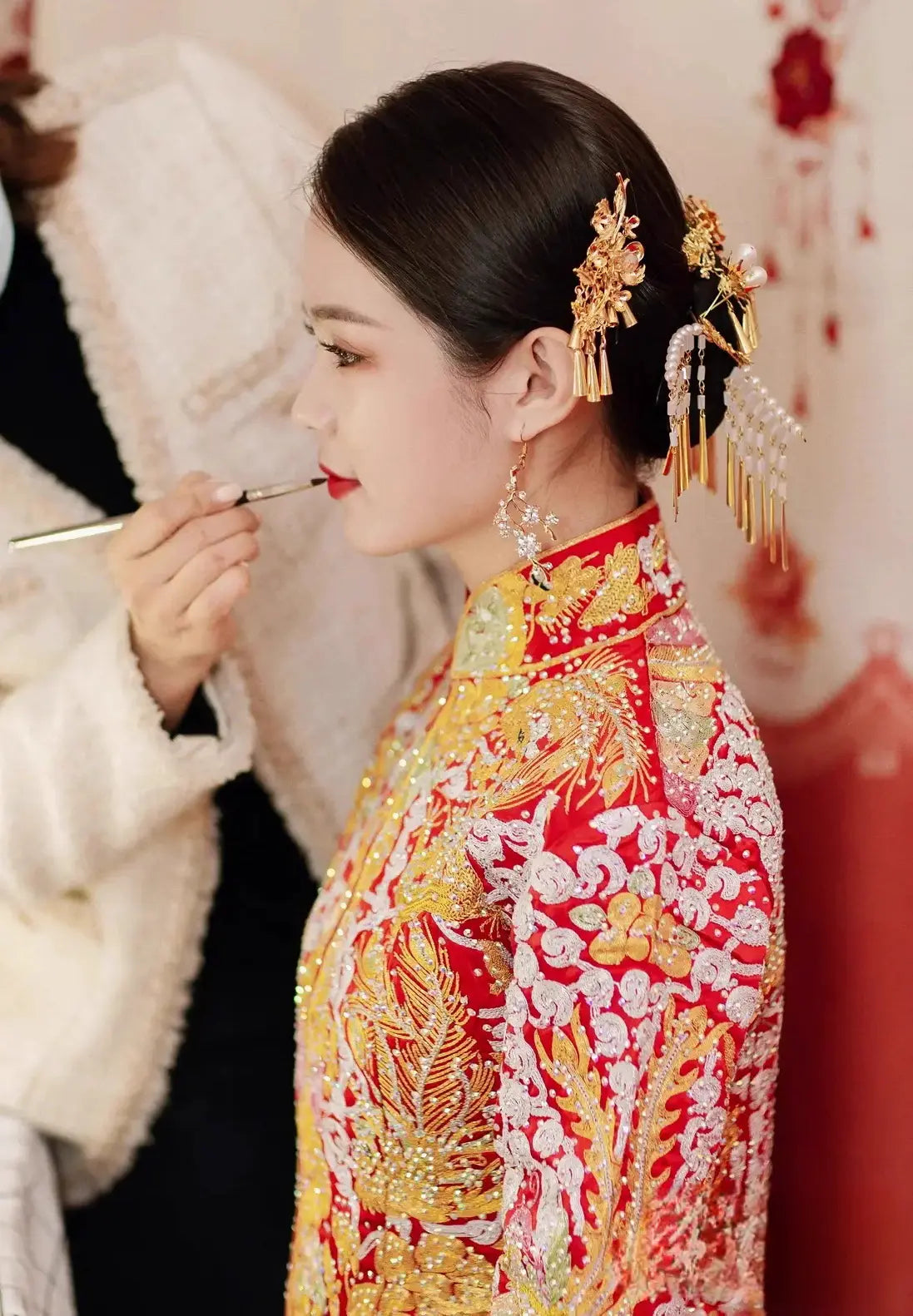 Multicolored Embroidered Qun Kwa - Cai Kwa Chinese Wedding Dress for Bride