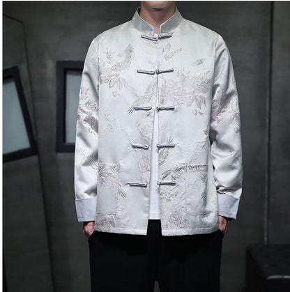 Ivory White Jacquard Brocade Tang Jacket