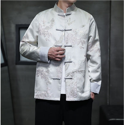 Ivory White Jacquard Brocade Tang Jacket