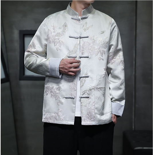 Ivory White Jacquard Brocade Chinese Tang Jacket