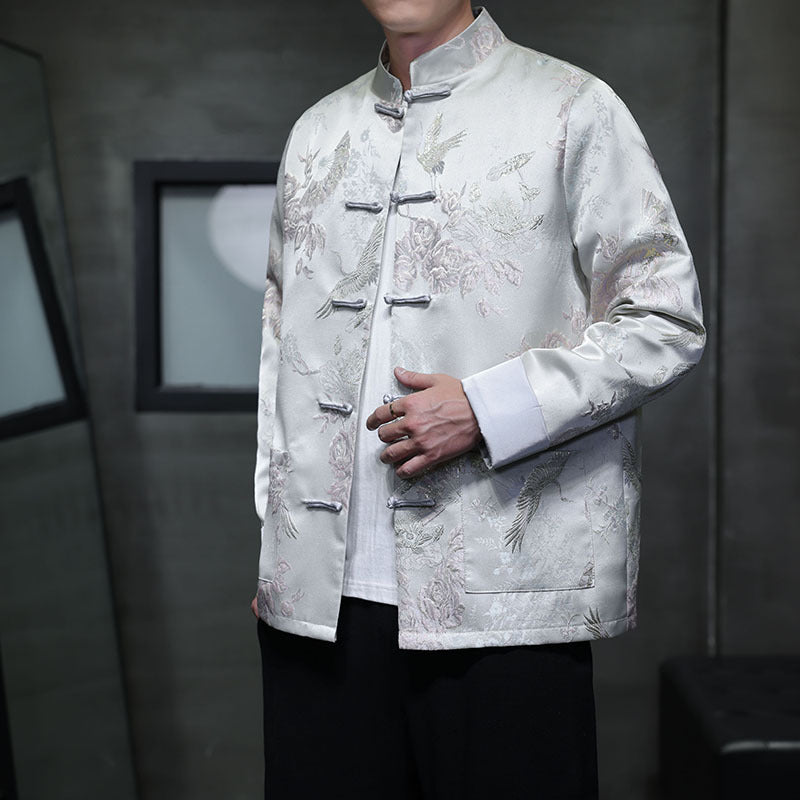 Ivory White Jacquard Brocade Tang Jacket