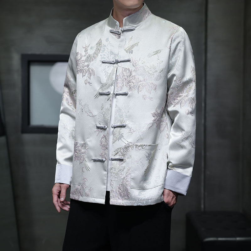 Ivory White Jacquard Brocade Tang Jacket