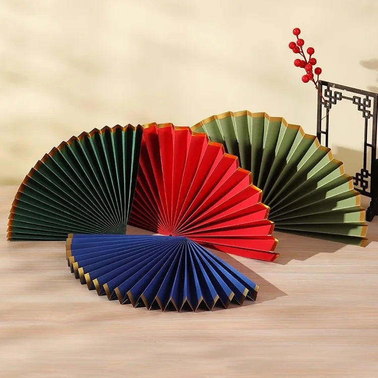 Paper Fan Display Large Folding Paper Fan with Gold Trim-Elegant Oriental Decor – Oriental Me