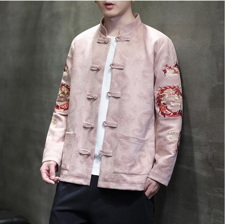 pink chinese Dragon Embroidered Tang Jacket