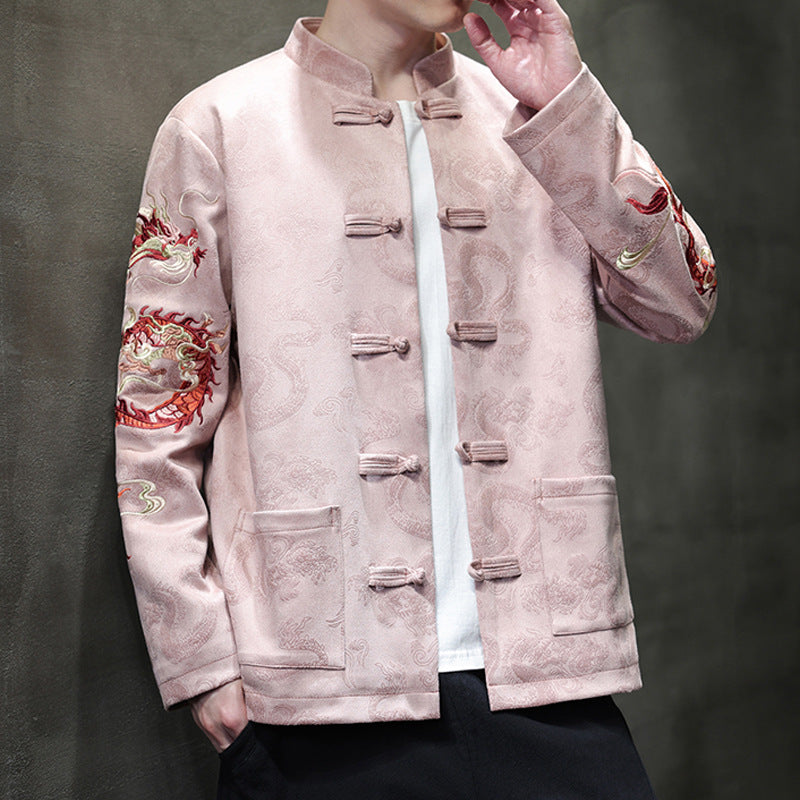 pink chinese Dragon Embroidered Tang Jacket