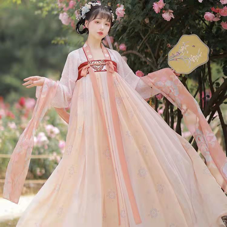 Pink Floral Emboridered Tang Dynasty HanFu Dress