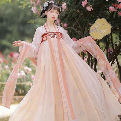 Robe HanFu de la dynastie Tang brodée de fleurs roses