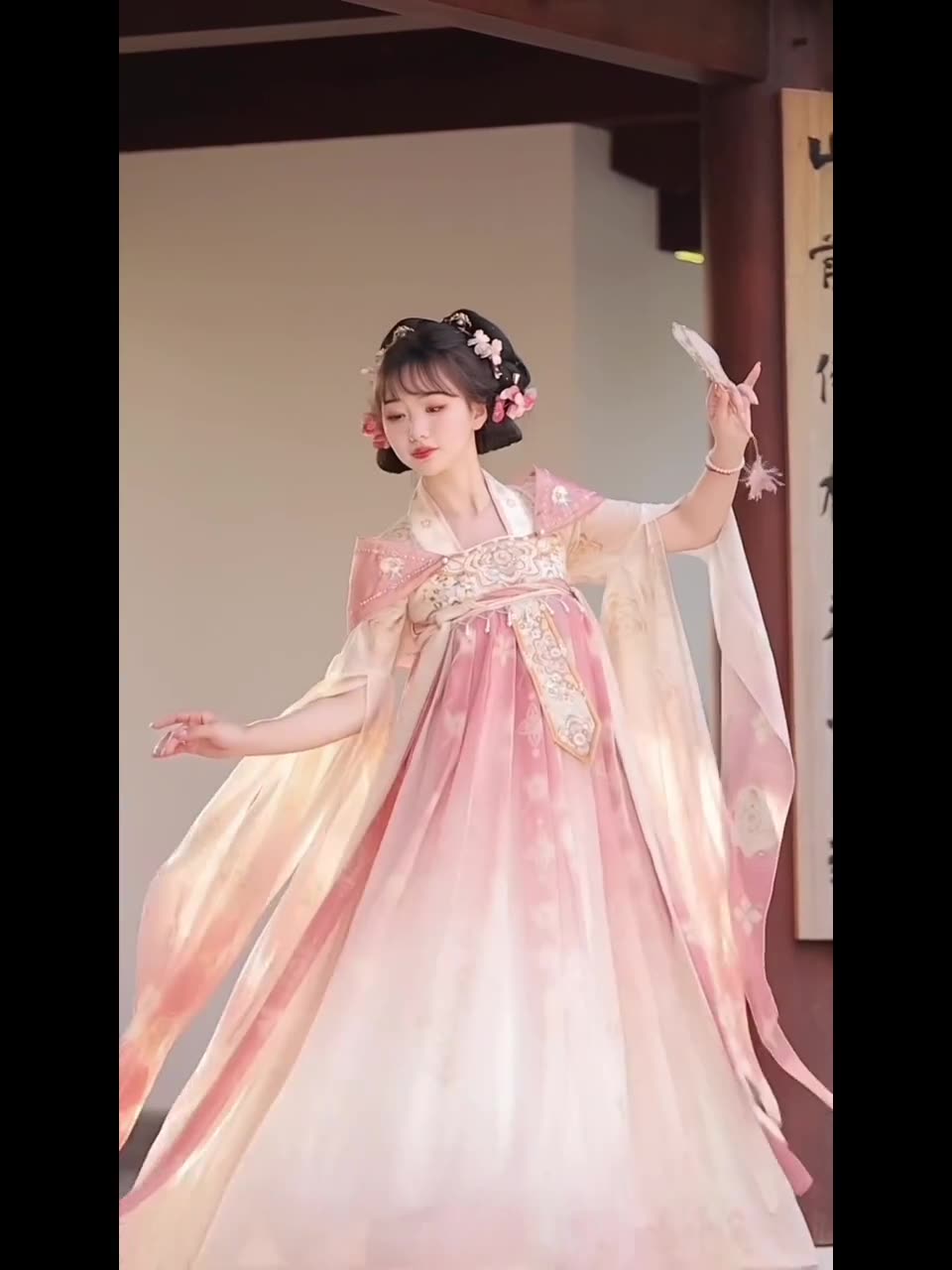 Pink Chinese Tang Dynastic Embroidered Hanfu Clothing