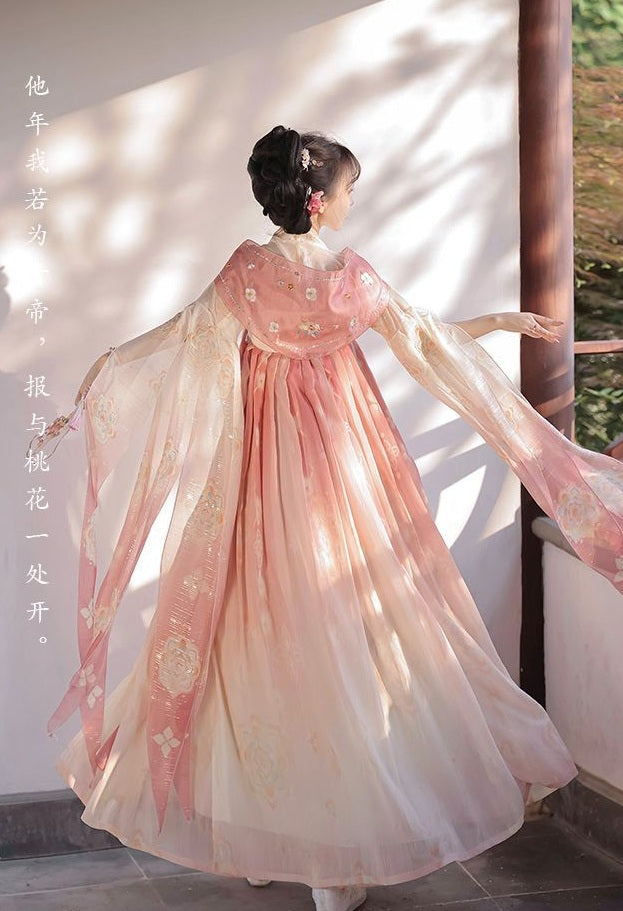 Pink Chinese Tang Dynastic Embroidered Hanfu Clothing