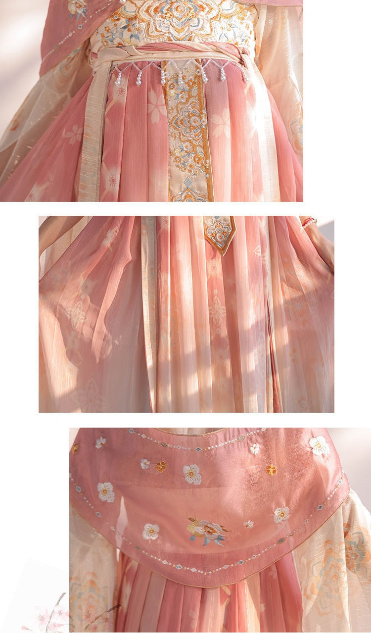 Pink Chinese Tang Dynastic Embroidered Hanfu Clothing