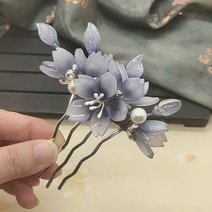 purple Jade Look Alike Floral Hair Comb 