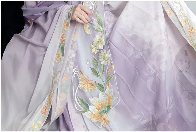 purple Traditional Chinese Tang Dynasty Hanfu Dress with Floral Embroiderie