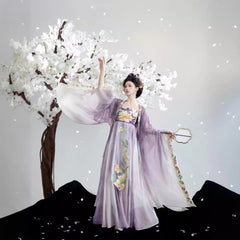 purple Traditional Chinese Tang Dynasty Hanfu Dress with Floral Embroideries