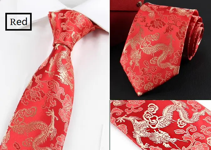 red Brocade Dragon Necktie