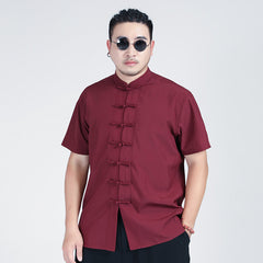 red Plus-Size Short Sleeves Tang Suit Shirt