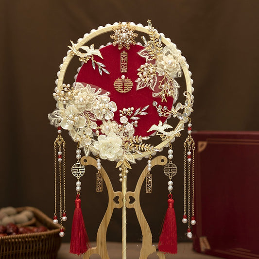 Red Chinese Bridal Hand  Fan| Pearly